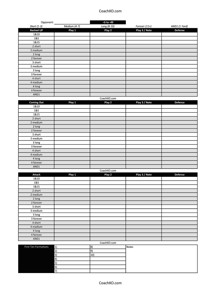 Coachxo Blank Football Play Sheet Template Form - Fill Online inside Free Printable Football Play Sheets