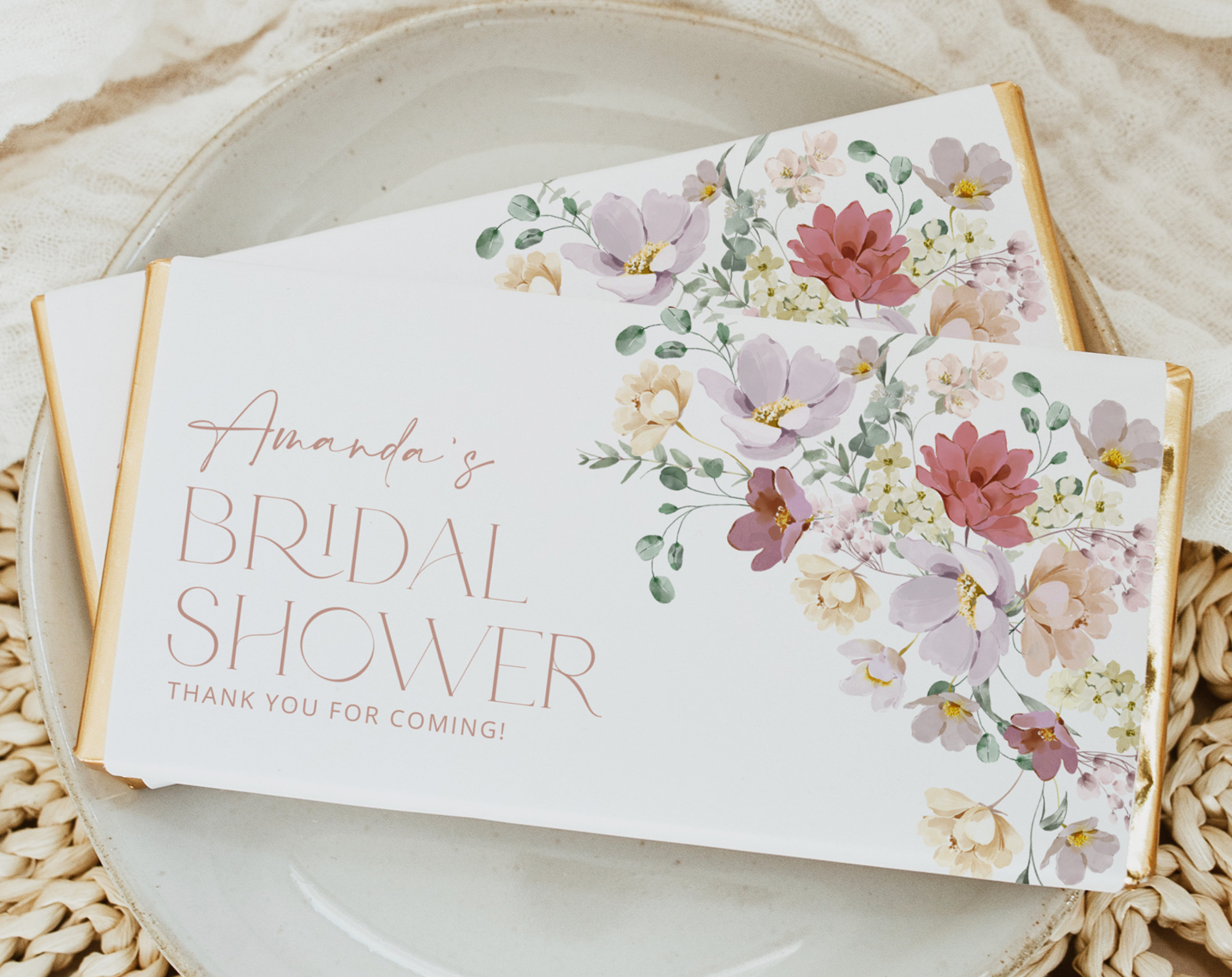 Colorful Flowers Chocolate Bar Wrapper, Candy Bar Wrapper, Bridal Shower, Printable File, Edit Yourself, Sh40 intended for Free Printable Candy Bar Wrappers For Bridal Shower