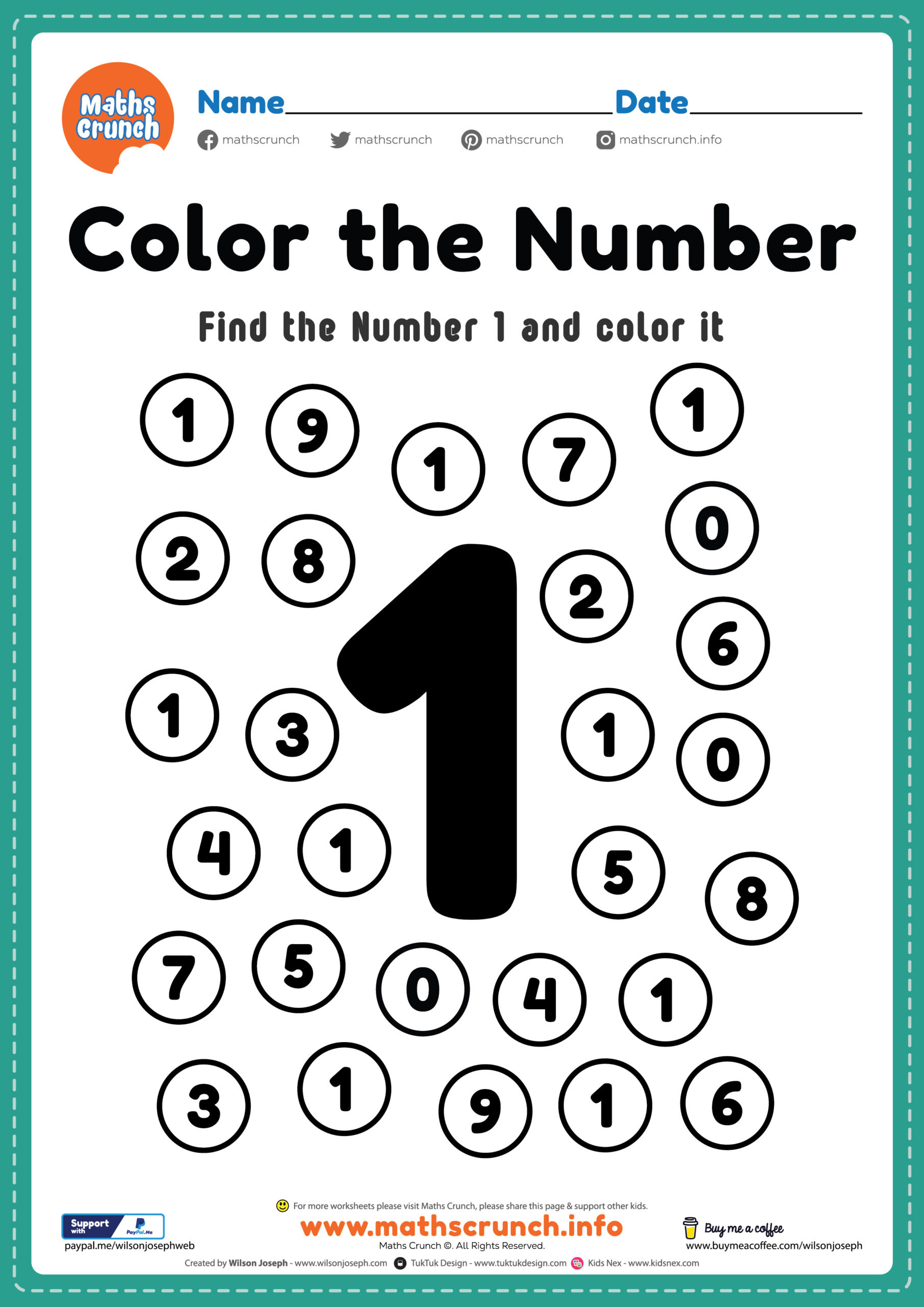 Coloring Numbers, Number 1 Worksheet - Free Printable Pdf with regard to Free Printable Number Worksheets