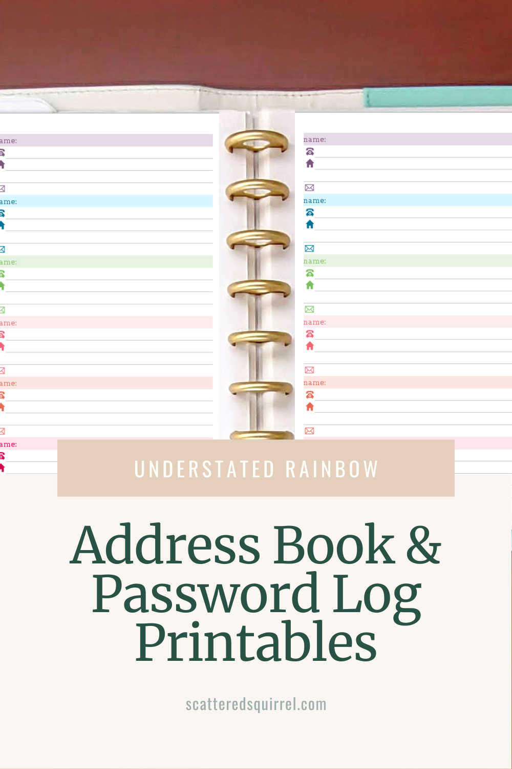 Colourful Address Book And Password Log Printables intended for Free Printable Address Book Pages