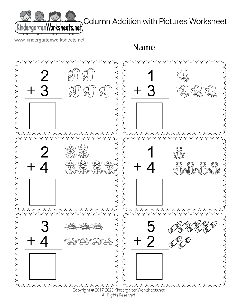 Column Addition With Pictures Worksheet - Free Printable, Digital in Free Printable Preschool Addition Worksheets