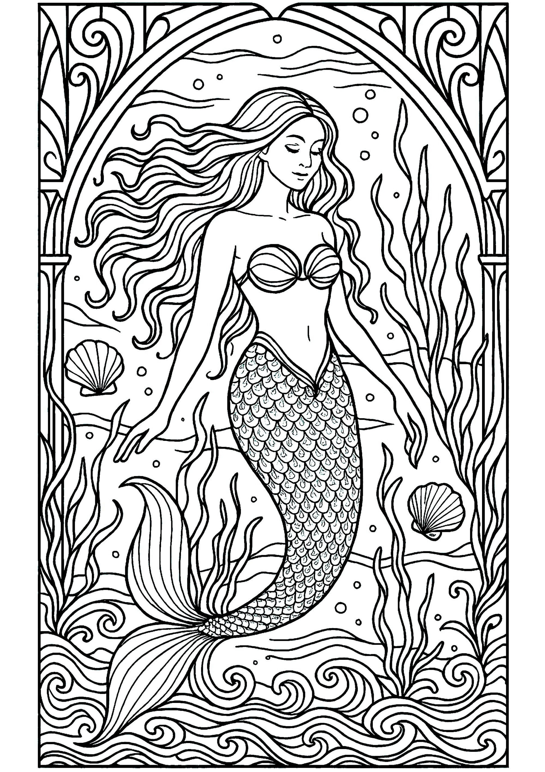 Complex Drawing Of A Beautiful Mermaid - Mermaid Coloring Pages throughout Free Printable Mermaid Coloring Pages For Adults