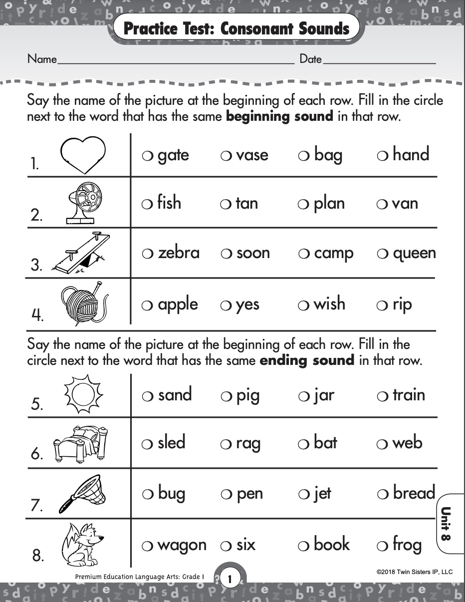 Comprehensive Language Arts Skills Practice Test For Grade 1 intended for Free Printable Itbs Practice Worksheets