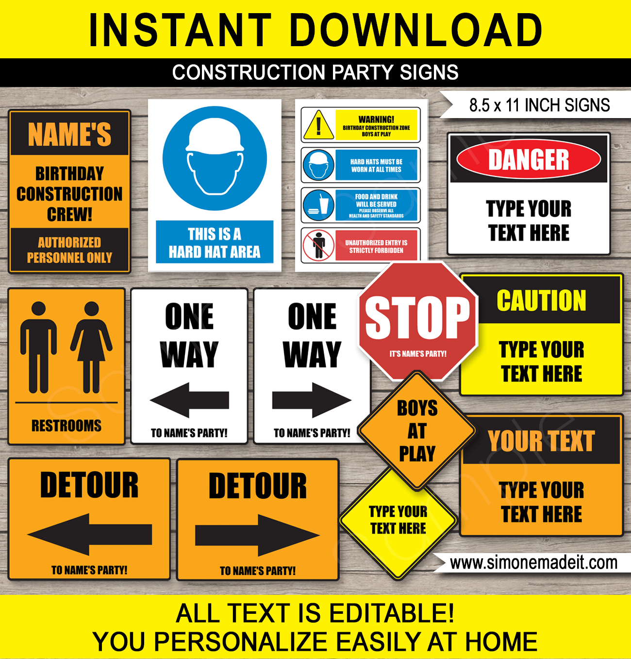 Construction Party Signs - 8.5X11 Inches (A4) with Free Printable Party Signs
