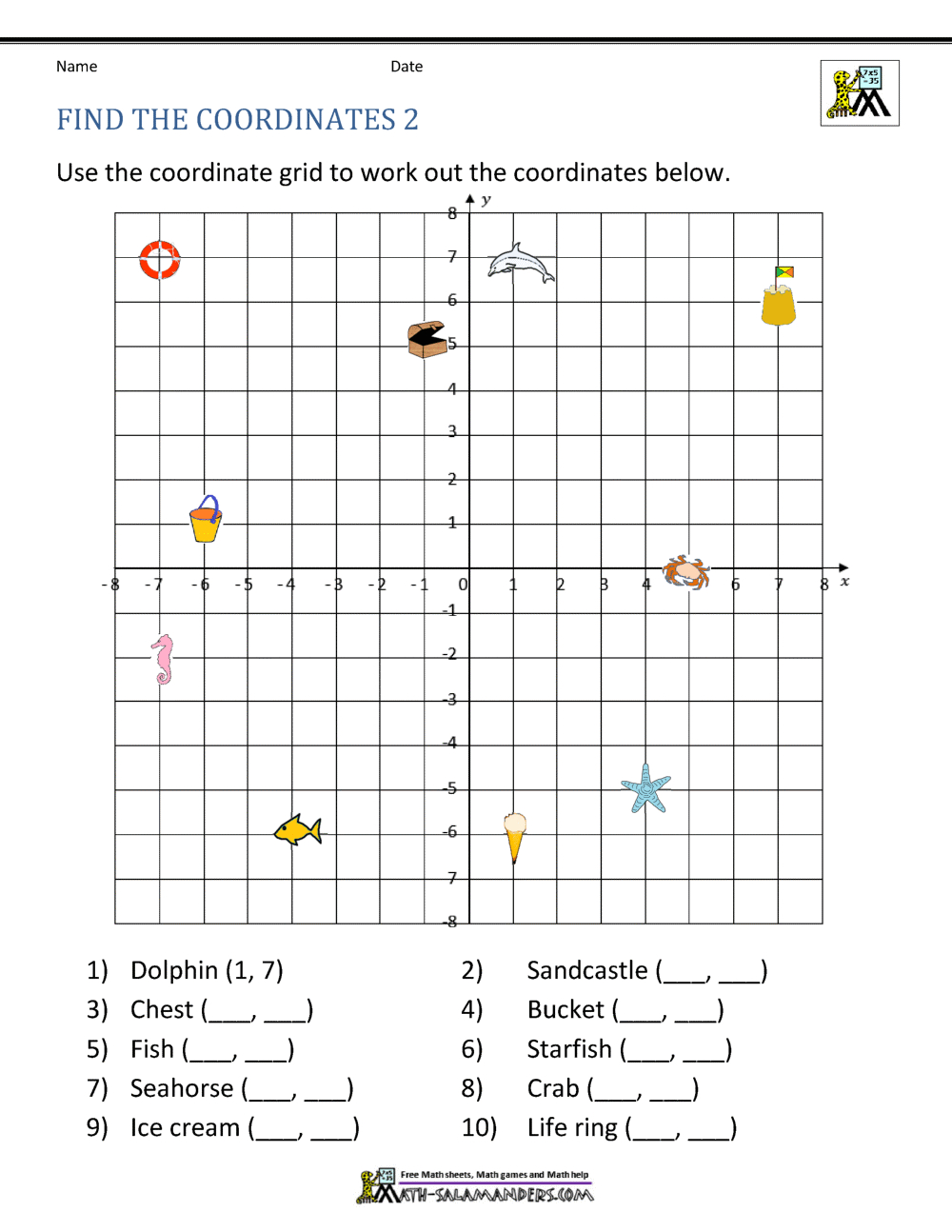 Coordinate Plane Worksheets - 4 Quadrants pertaining to Free Printable Coordinate Grid Worksheets