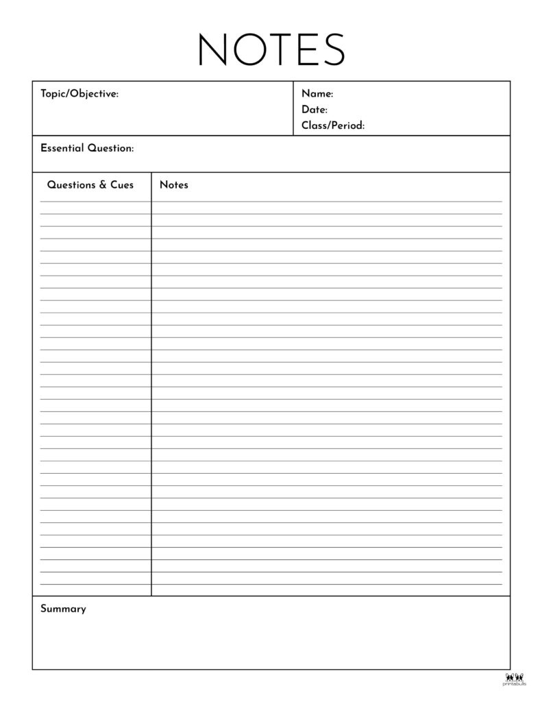 Cornell Notes Templates - 15 Free Printables | Printabulls within Free Printable School Notes