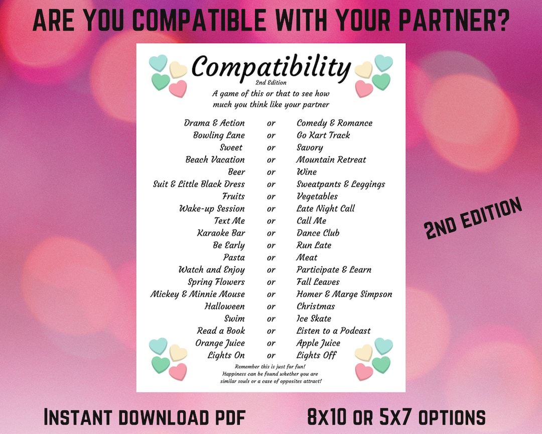 Couples Game | Compatibility | 2Nd Edition | This Or That throughout Free Printable Compatibility Test For Couples