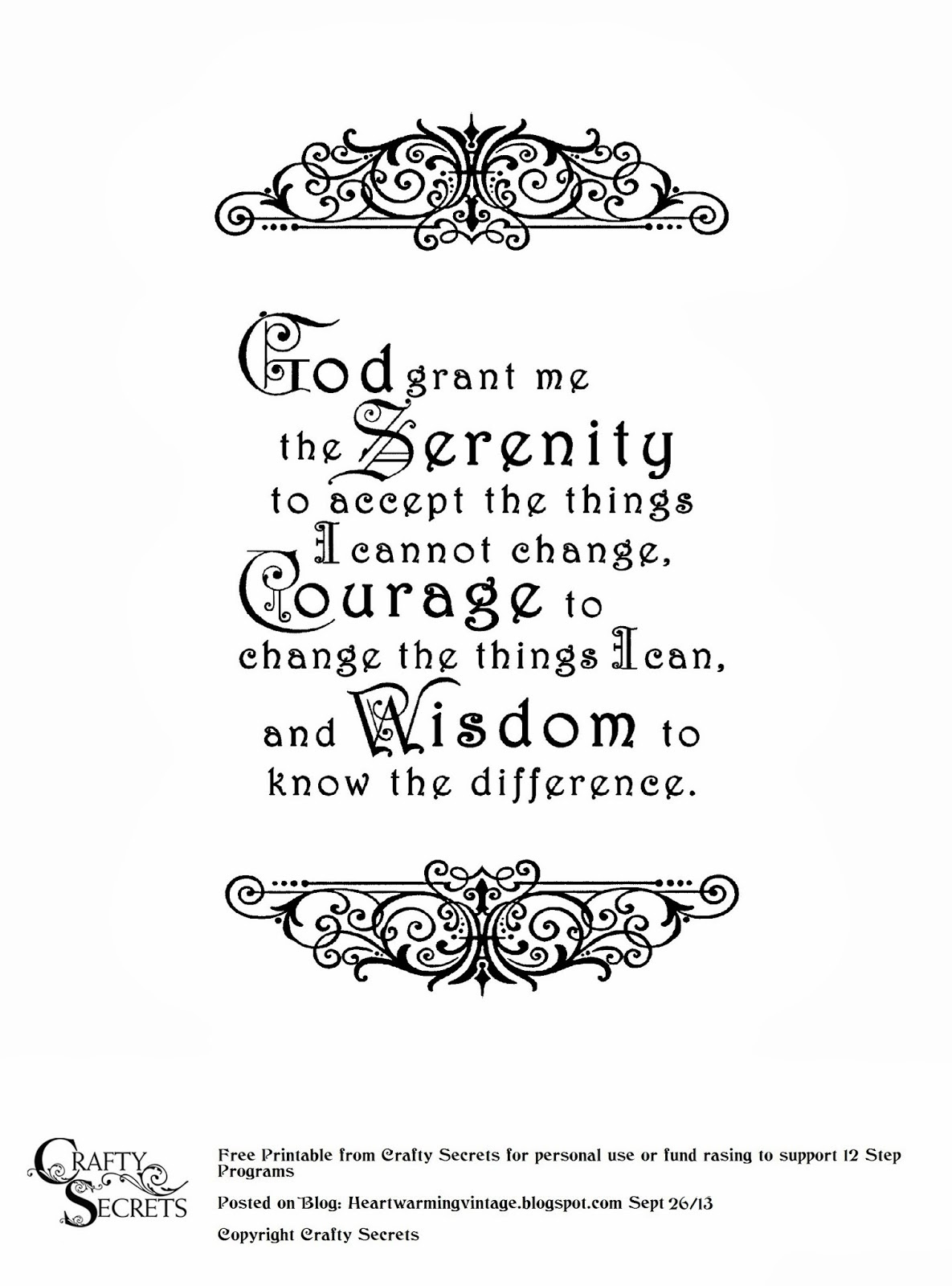 Crafty Secrets Heartwarming Vintage Ideas And Tips: Free Serenity with Free Printable Serenity Prayer