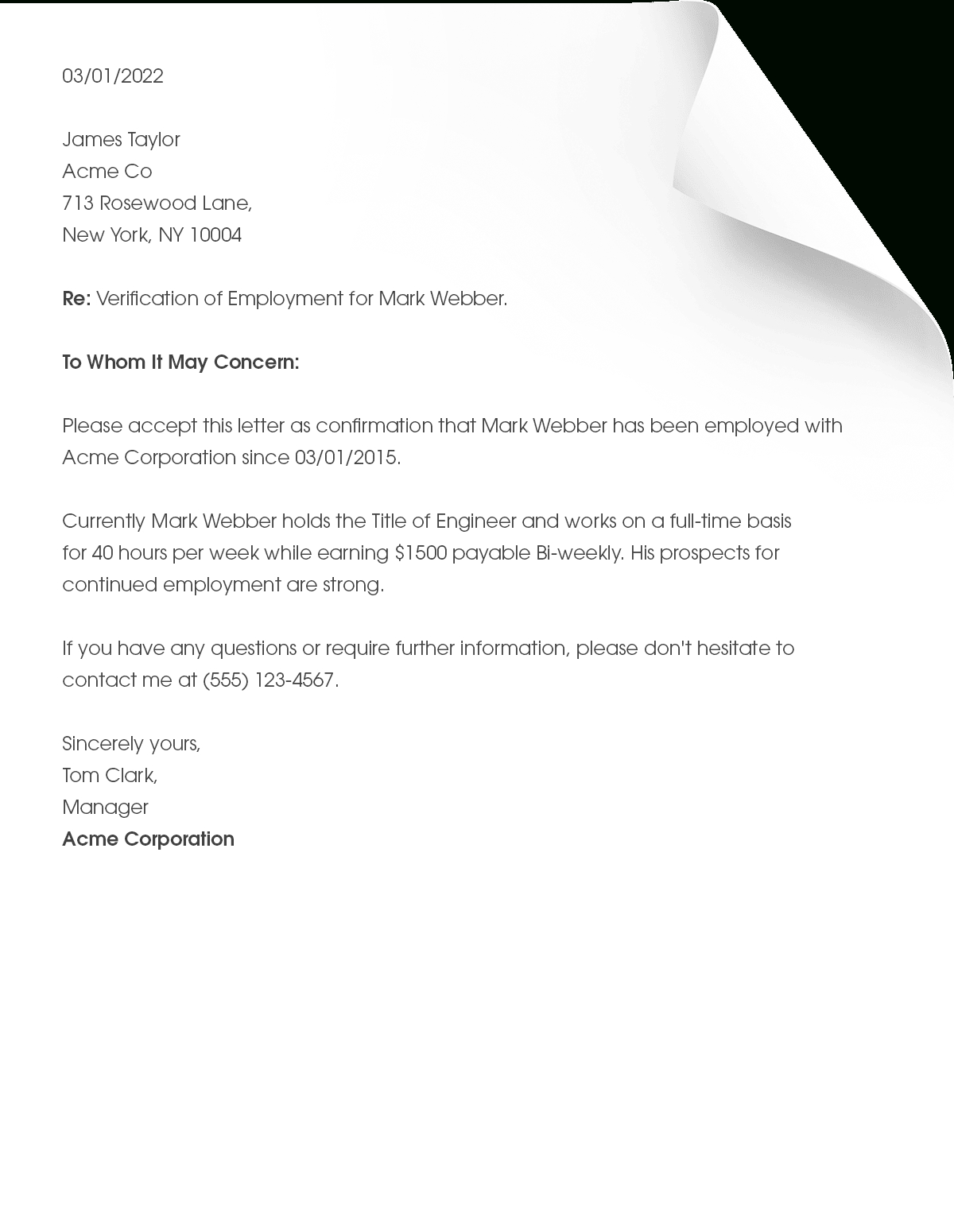 Create Employment Verification Letter – Printable Pdf intended for Free Printable Employment Verification Letter