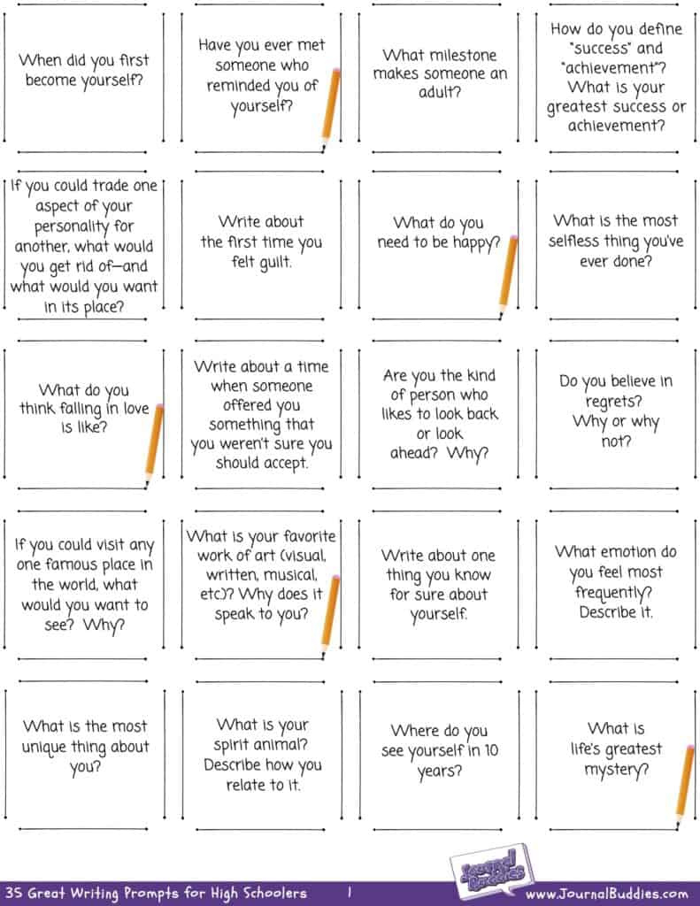 Creative Writing Worksheets High School Pdf » Journalbuddies in Free Printable Writing Prompts For Middle School