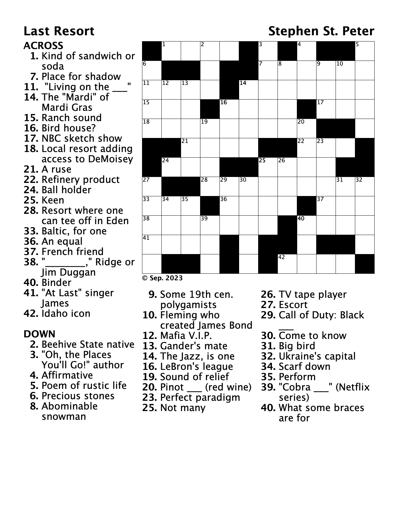 Crossword Puzzle: 'Last Resort' — The Ogdenite within Free Printable Crossword Puzzles For Adults