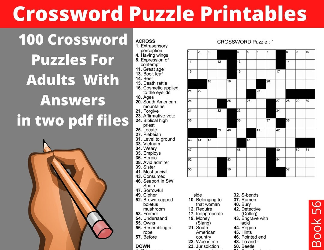 Crossword Puzzle Printables For Adults 100 Crosswords With pertaining to Free Printable Crosswords Medium