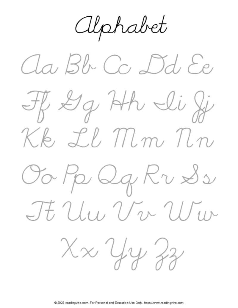 Cursive Writing Practice Sheets (Pdf) - Readingvine for Free Printable Cursive Alphabet