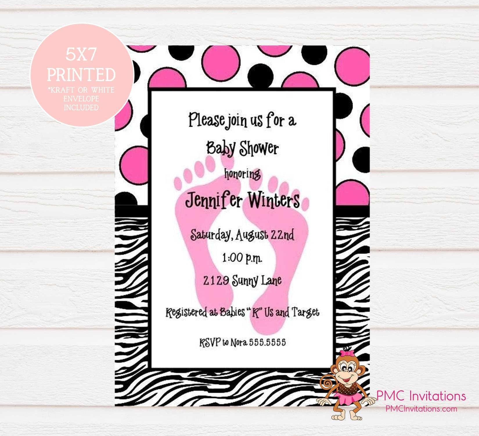 Custom Printed Zebra Print Baby Shower Invitations, Pink Blue Or regarding Free Printable Pink Zebra Baby Shower Invitations