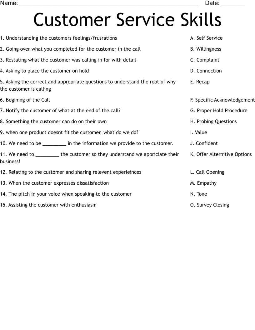 Customer Service Skills Worksheet - Wordmint in Free Printable Customer Service Worksheets