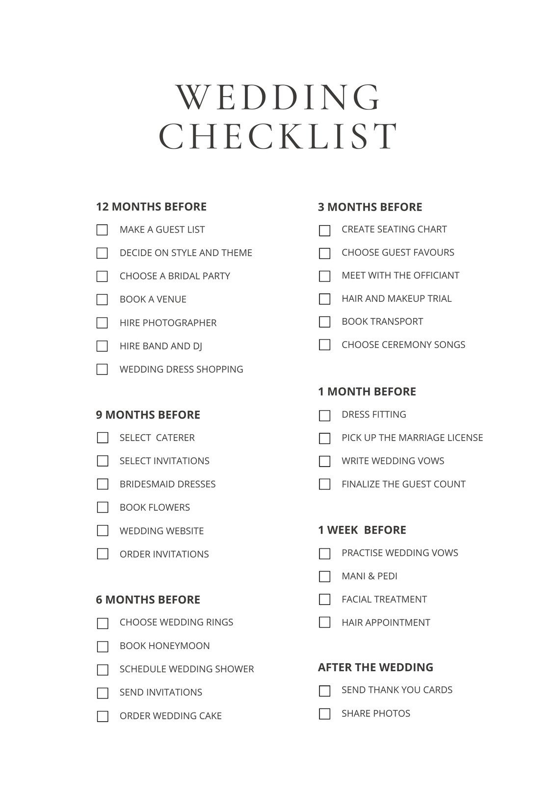 Customize 181+ Wedding Checklists Templates Online - Canva within Free Printable Wedding Party List