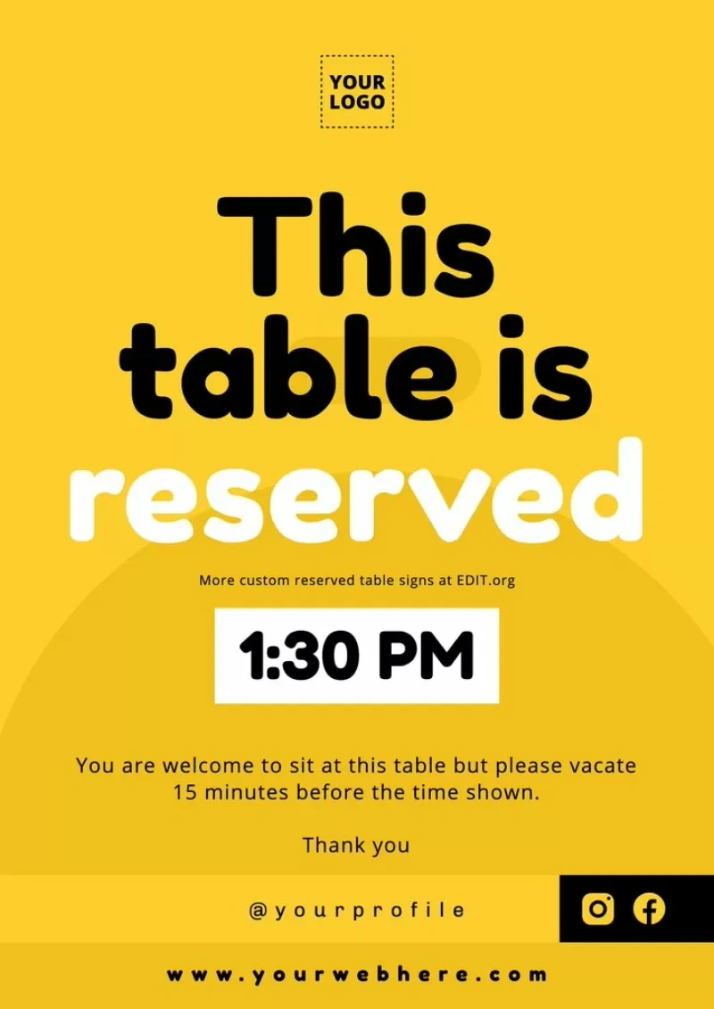 Customize Printable Reservation Signs For Tables with regard to Free Printable Reserved Table Signs