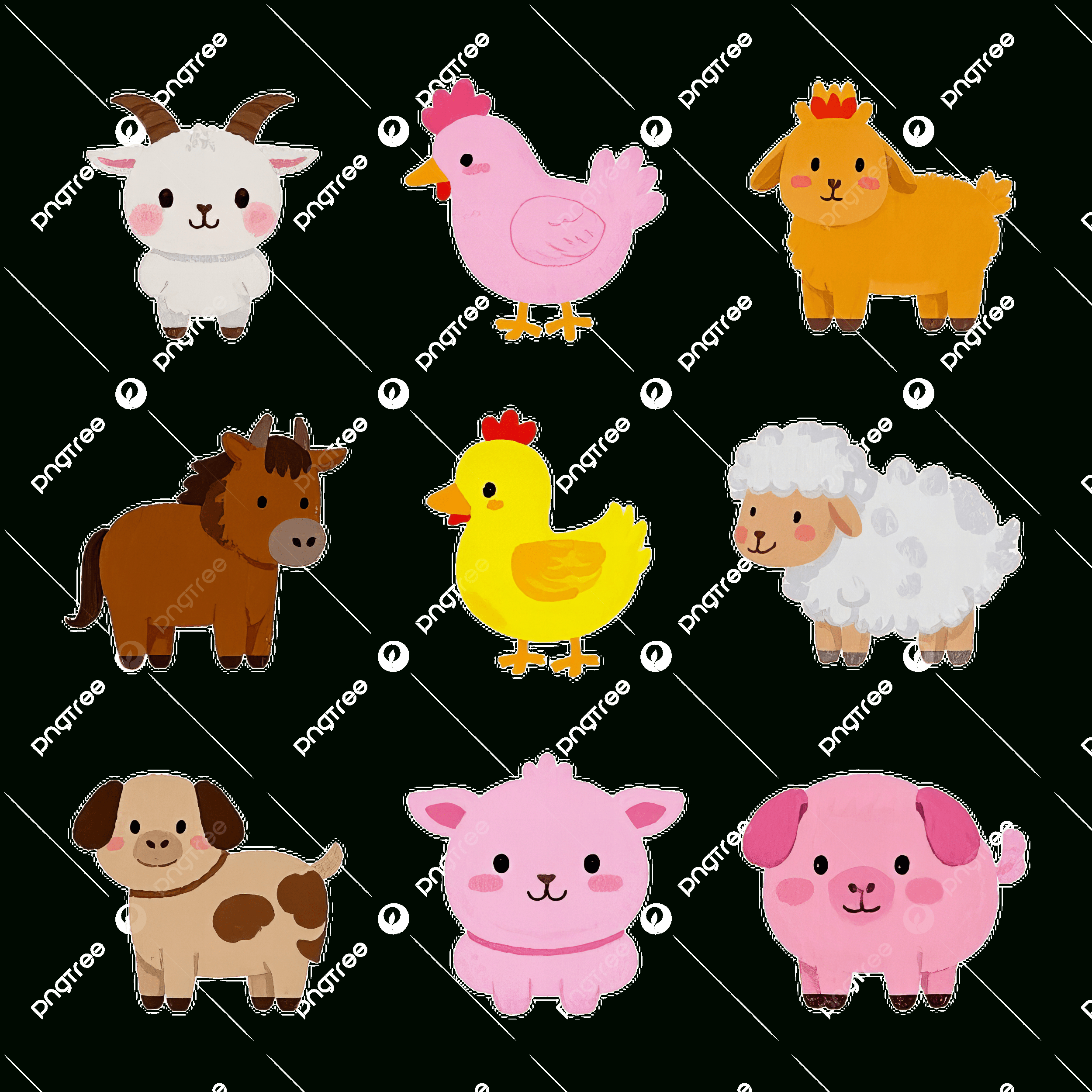 Cute Cartoon Farm Animals Adorable Livestock Illustrations Kawa regarding Free Printable Farm Animal Clipart