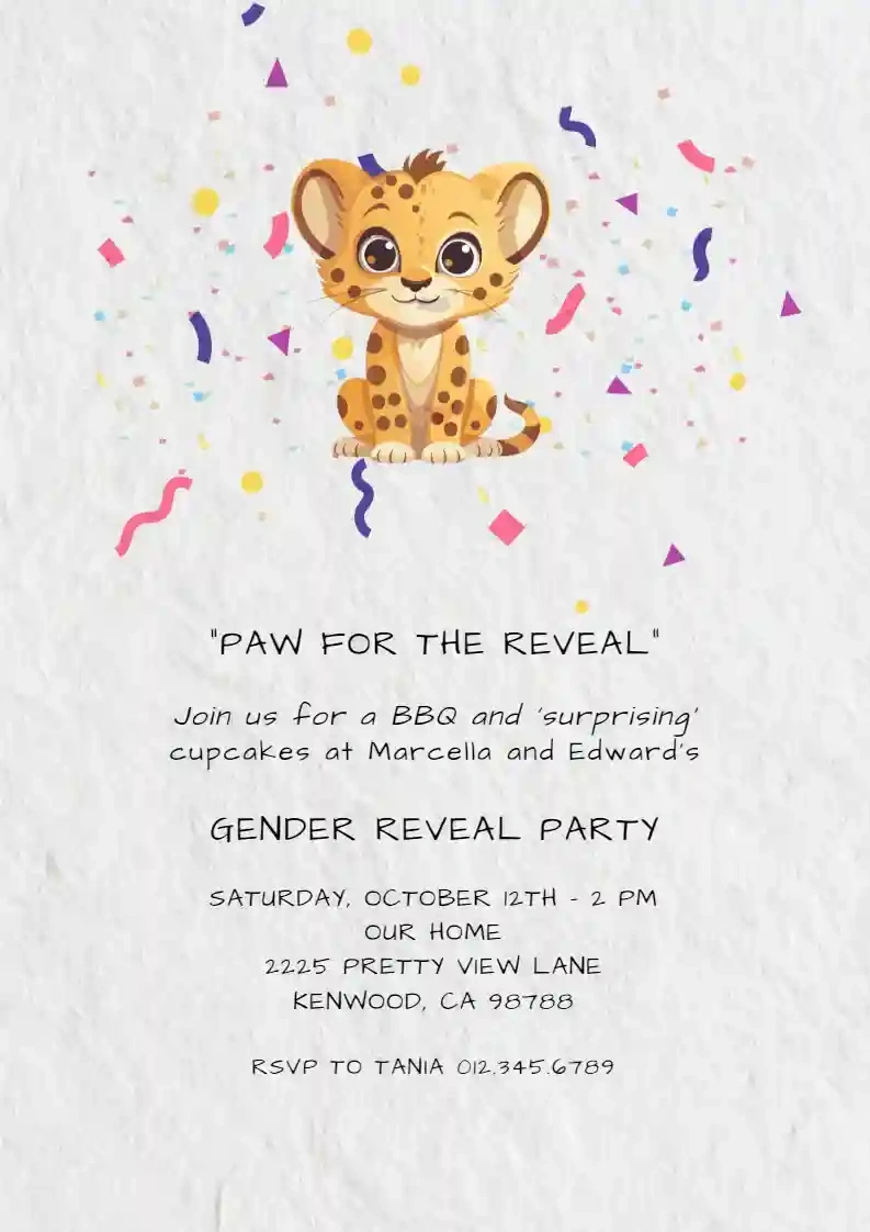 Cute Cheetah Cub - Free Gender Reveal Invitation Templates | Invitanku regarding Free Printable Cheetah Birthday Invitations