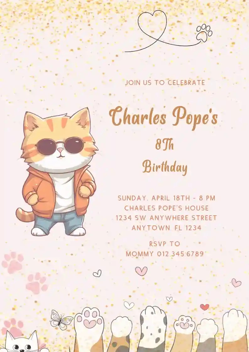Cute Orange Cat - Free Kids Birthday Invitation Templates | Invitanku pertaining to Free Printable Kitten Birthday Invitations