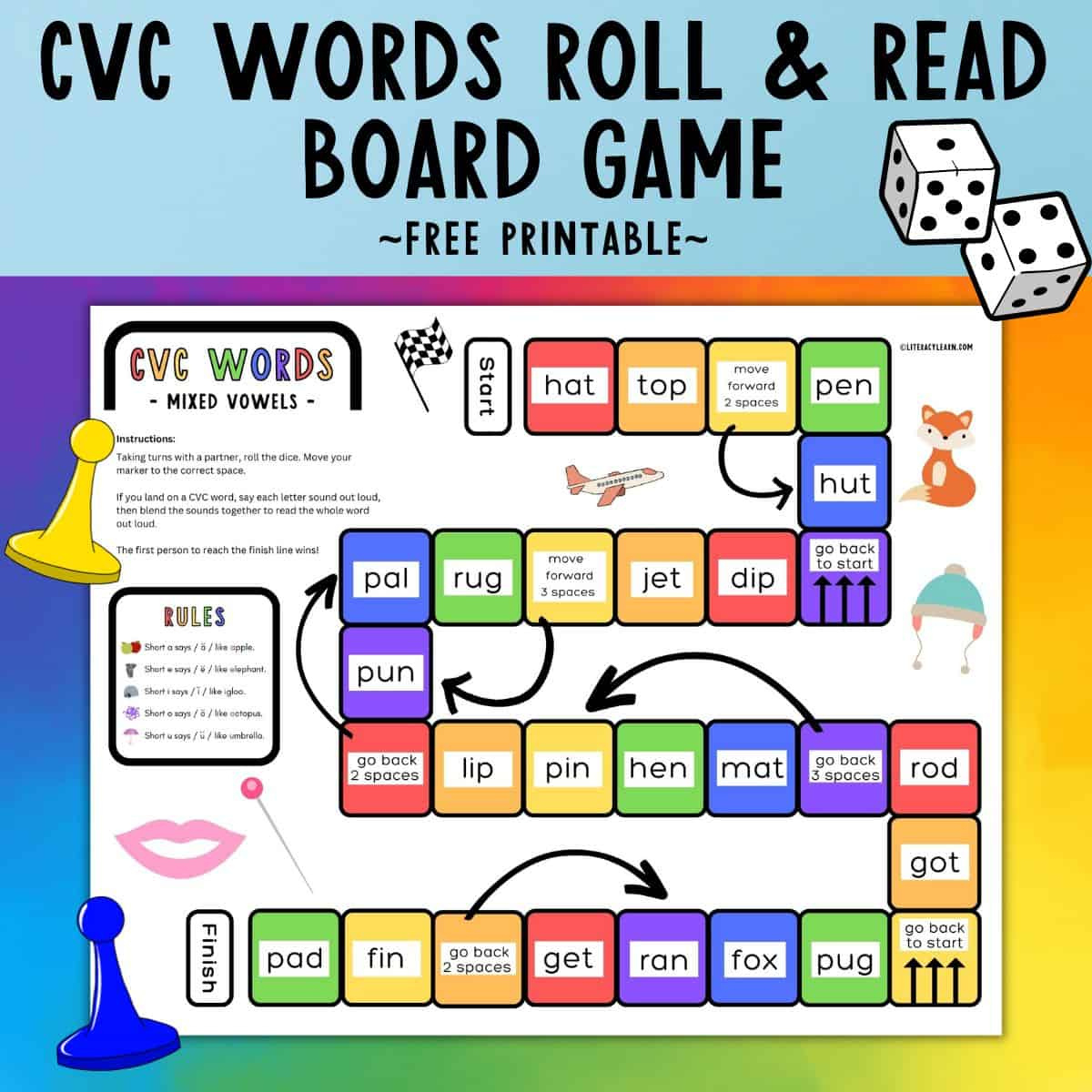 Cvc Words Board Game - Free Printable - Literacy Learn with regard to Free Printable Board Games