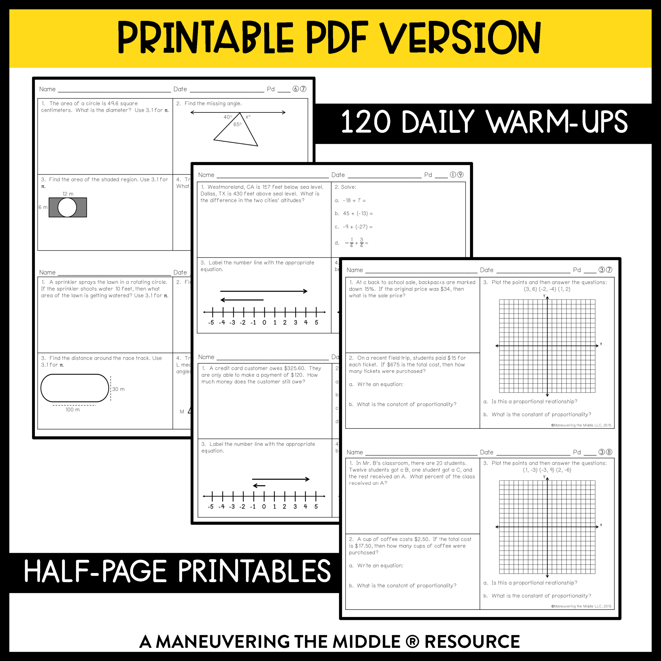 Daily Math Warm-Ups 7Th Grade Ccss throughout Free Printable Daily Math Warm Ups