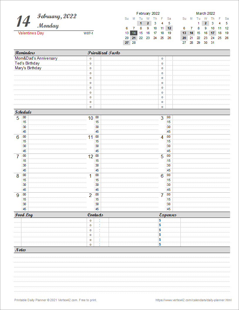 Daily Planner Template - Free Printable Daily Planner For Excel pertaining to Free Printable Diary Pages