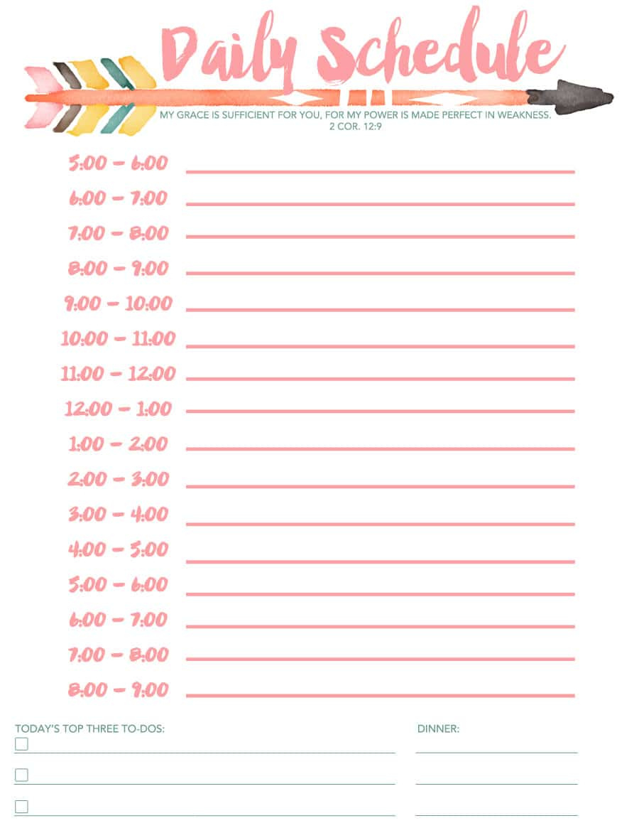 Daily Schedule Free Printable with regard to Free Printable Daily Schedule