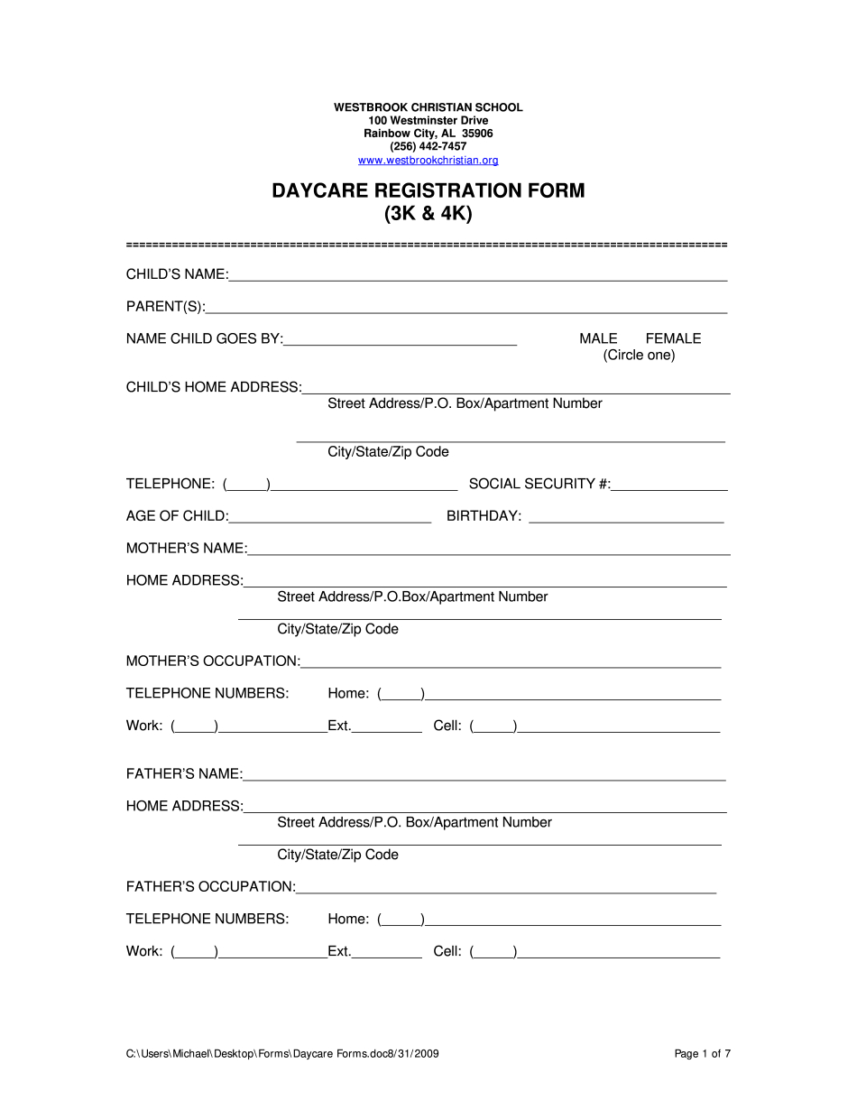 Daycare Forms - Fill Online, Printable, Fillable Blank intended for Free Printable Daycare Forms