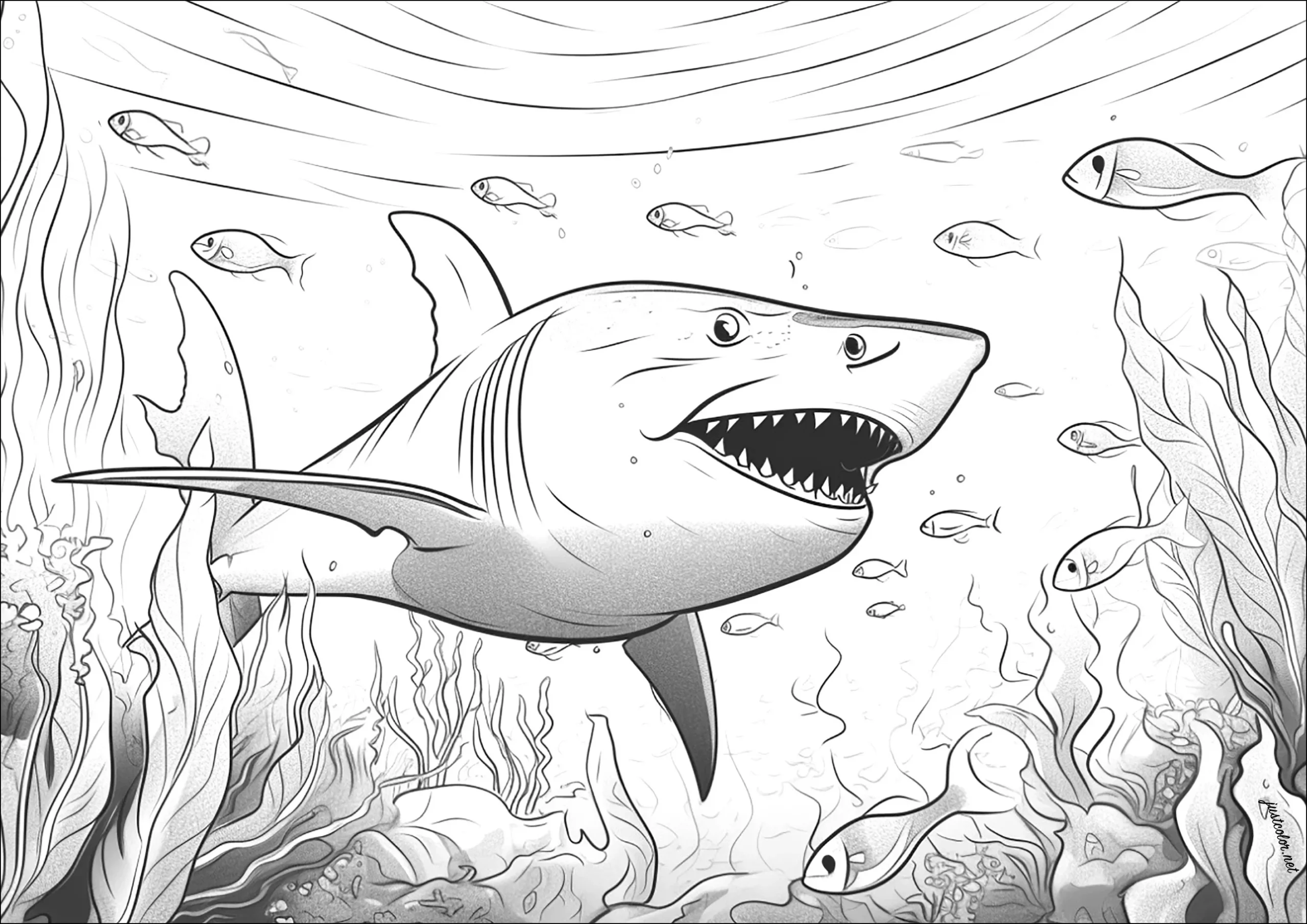 Deep Sea Shark - Shark Coloring Pages For Adults within Free Printable Great White Shark Coloring Pages