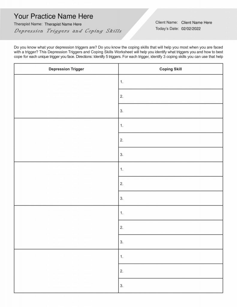 Depression Triggers And Coping Skills Worksheet (Editable within Free Printable Worksheets On Depression