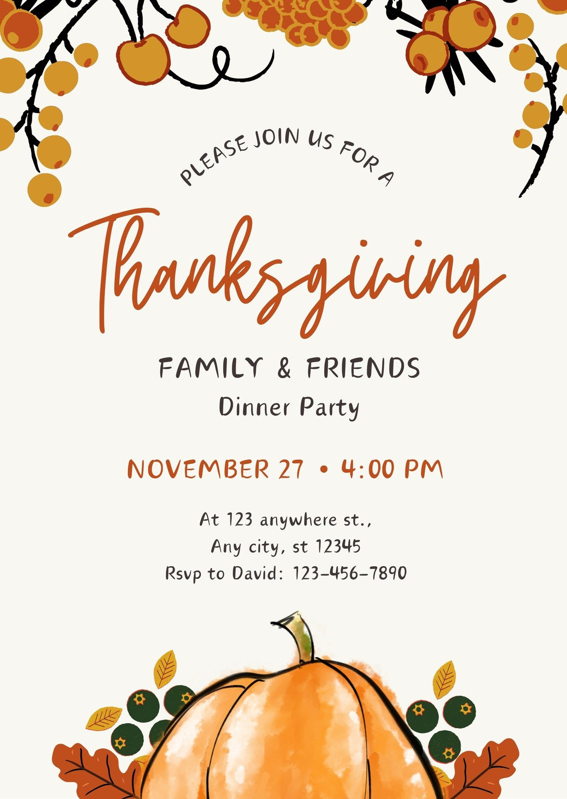 Design And Print Portrait Thanksgiving Invitations | Canva intended for Free Printable Thanksgiving Dinner Invitation Templates