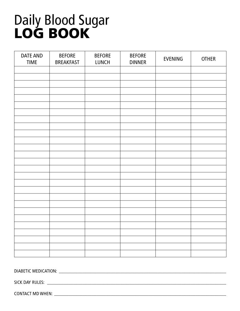 Diabetic Logbook inside Free Diabetic Log Book Printable