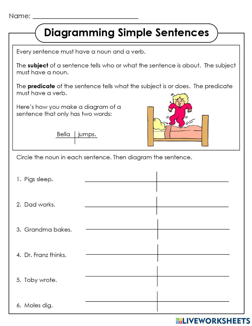 Diagramming Simple Sentences Worksheet | Live Worksheets inside Free Printable Sentence Diagramming Worksheets