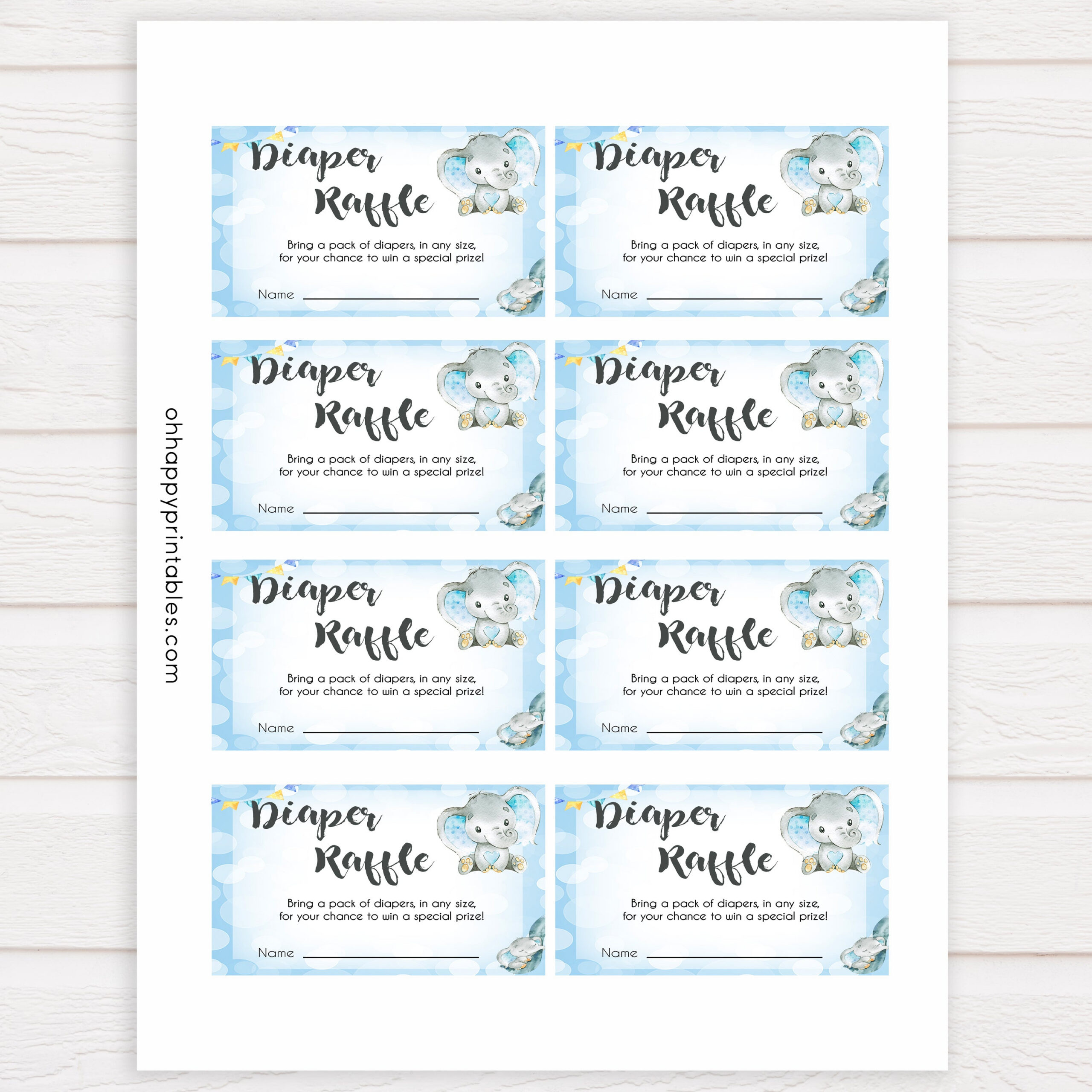Diaper Raffle - Blue Elephants - Worksheets Library within Free Printable Diaper Raffle Tickets For Boy Baby Shower