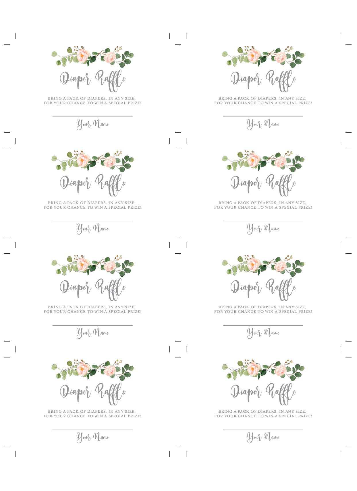 Diaper Raffle Ticket Printable,Diaper Raffle Insert, Diaper Raffle in Diaper Raffle Template Free Printable