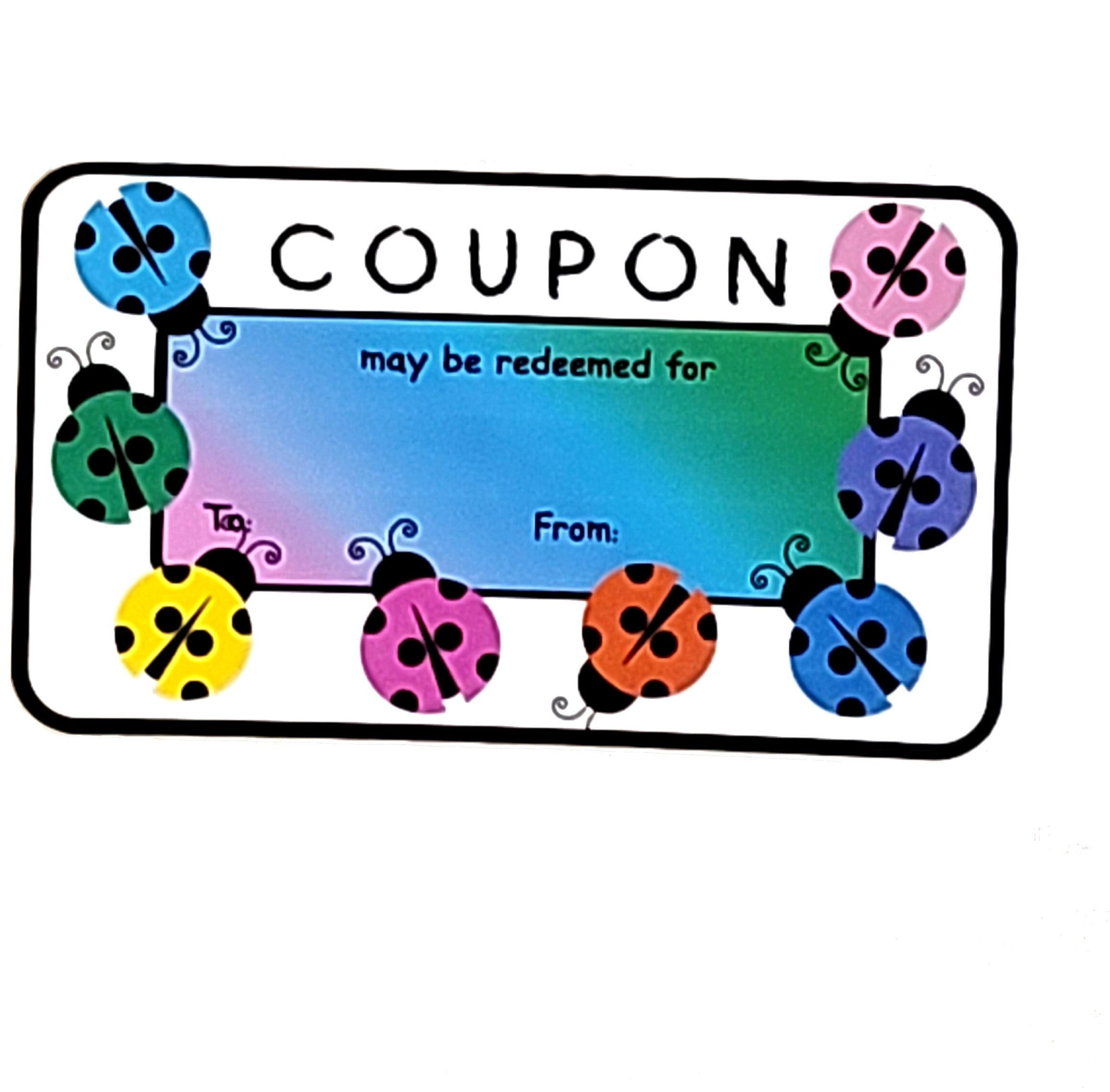 Digital Coupons With Colorful Ladybug Design, Downloadable, Diy intended for Free Printable Coupons For Trash Bags