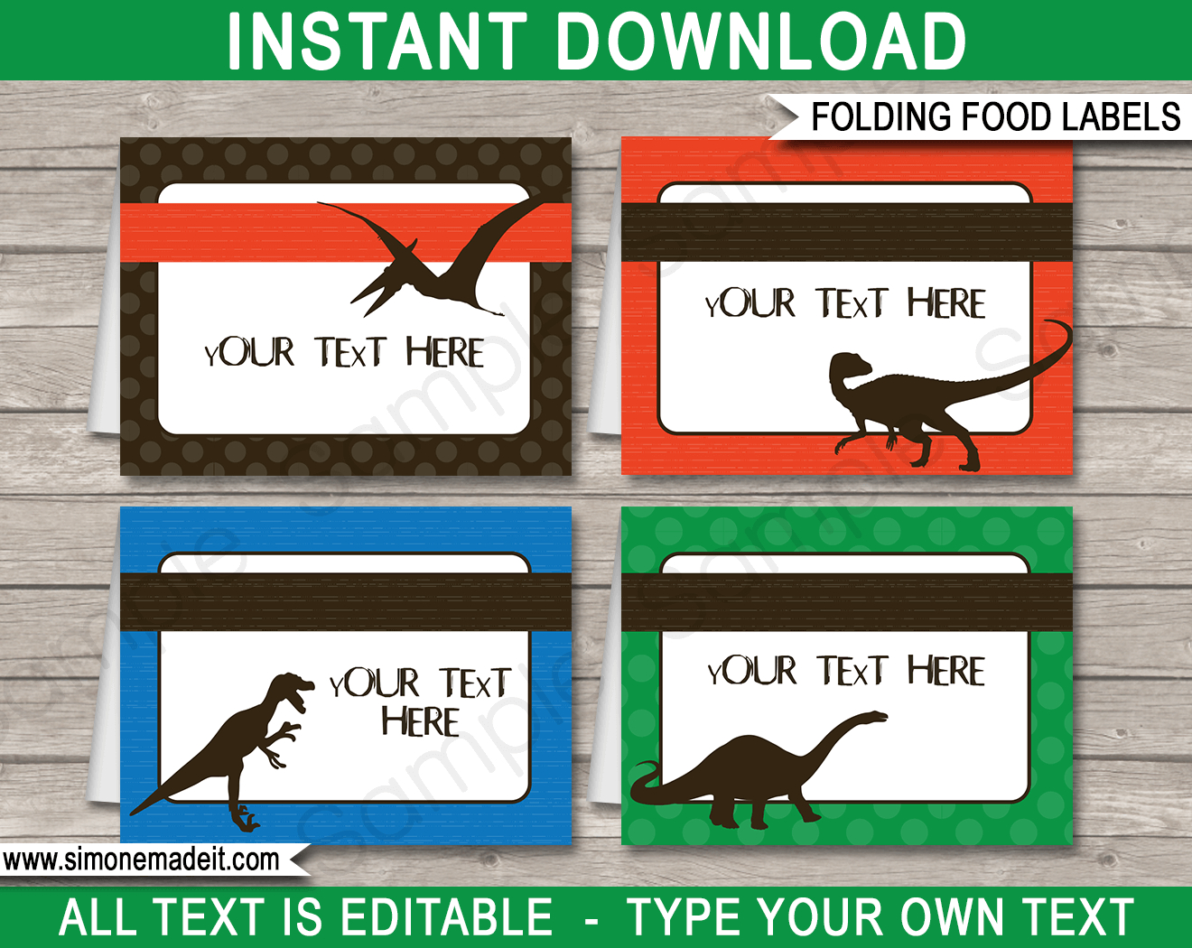 Dinosaur Party Food Labels Template - Green, Blue & Orange inside Free Printable Dinosaur Labels