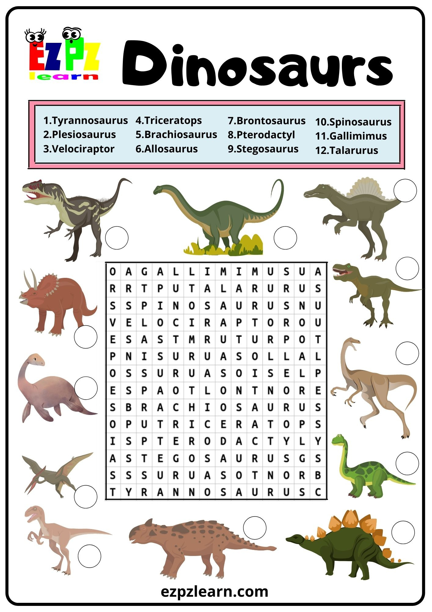 Dinosaurs Word Search 2 - Ezpzlearn regarding Free Printable Dinosaur Word Search