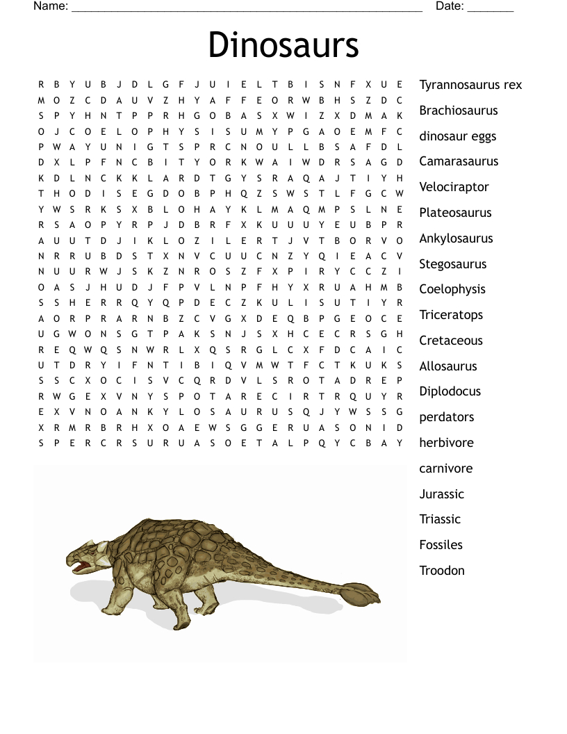 Dinosaurs Word Search - Wordmint throughout Free Printable Dinosaur Word Search