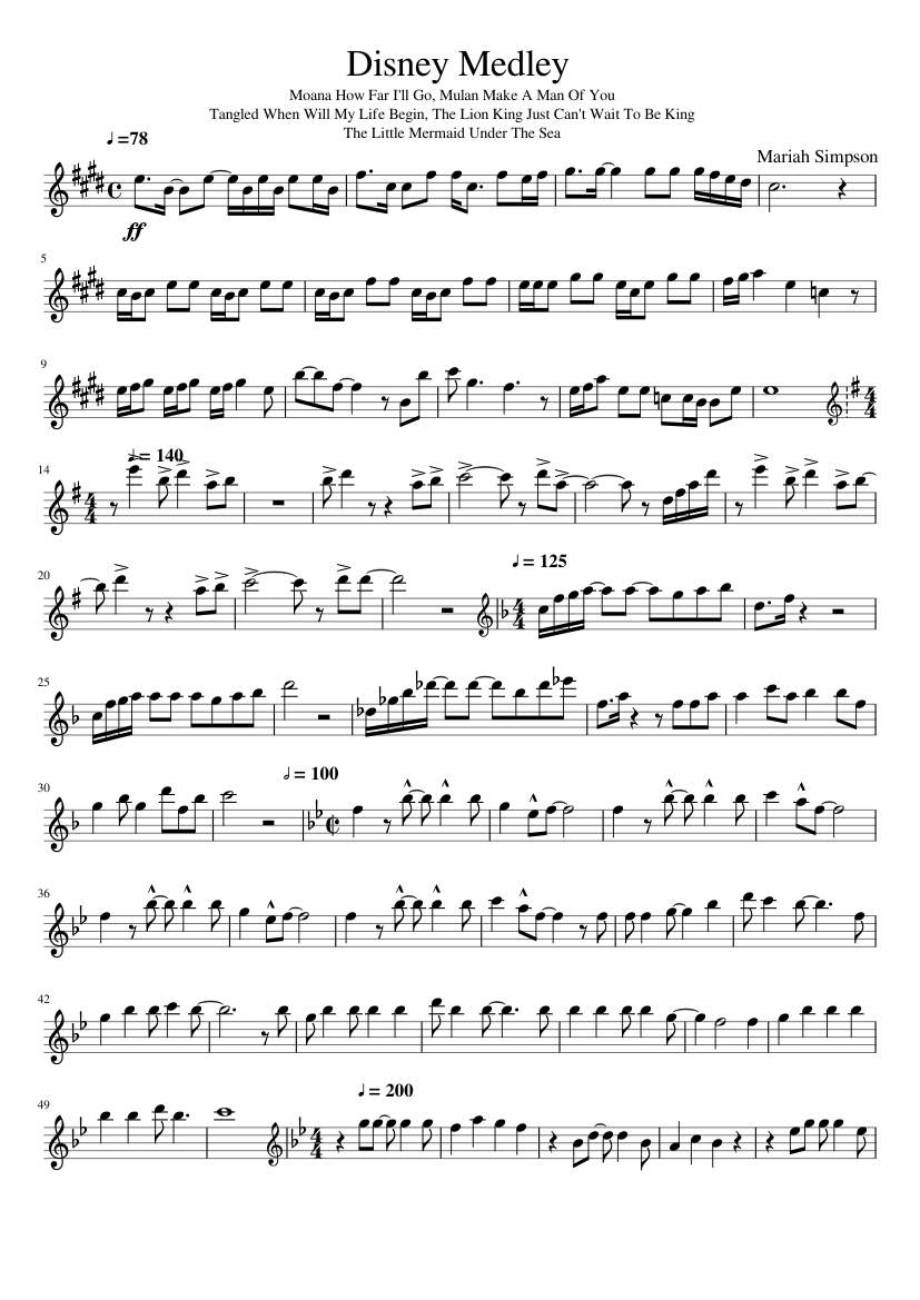 Disney Medley Sheet Music For Flute (Solo) | Musescore inside Free Printable Flute Music