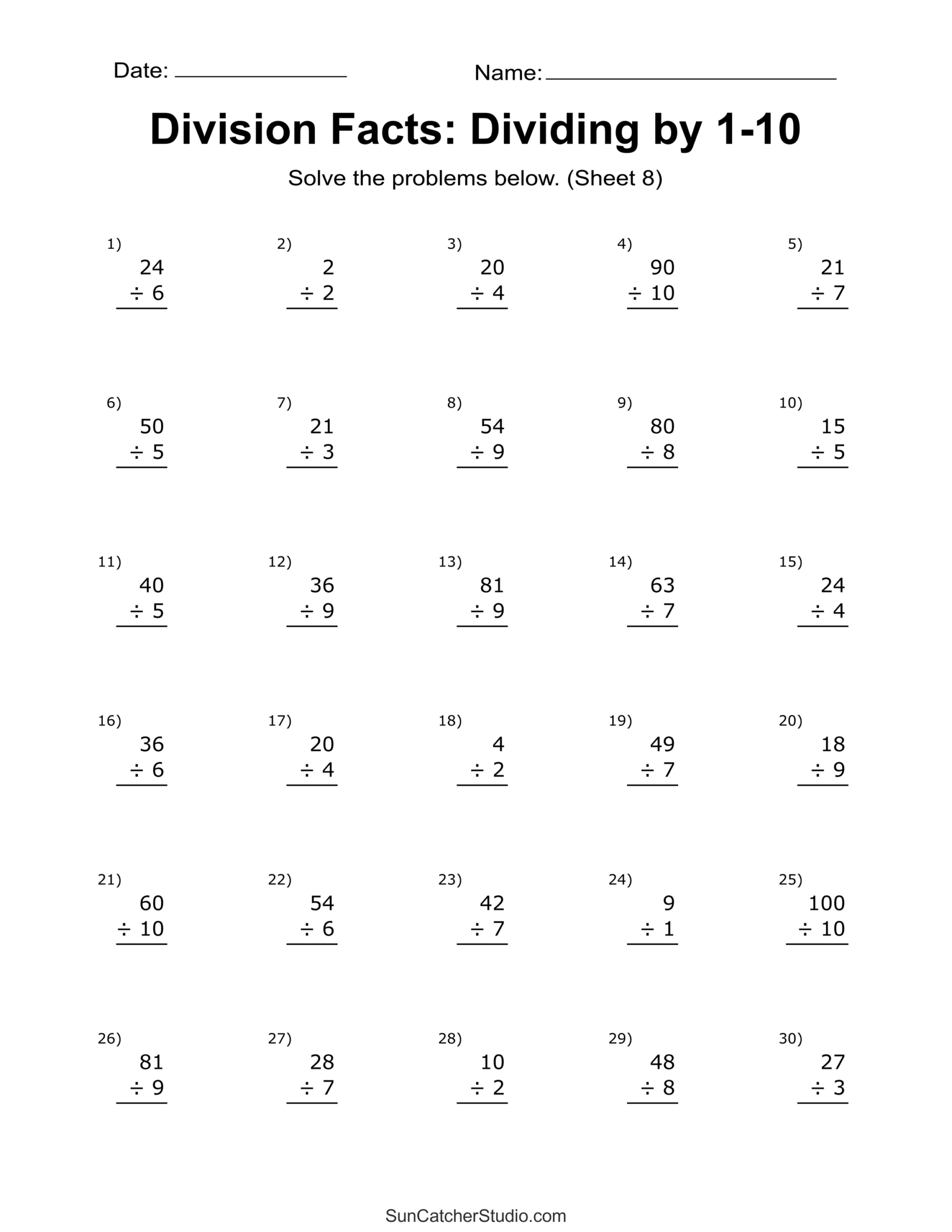 Division Worksheets & Problems (Free Printable Math Drills) – Free for Free Printable Division Worksheets For 5Th Grade