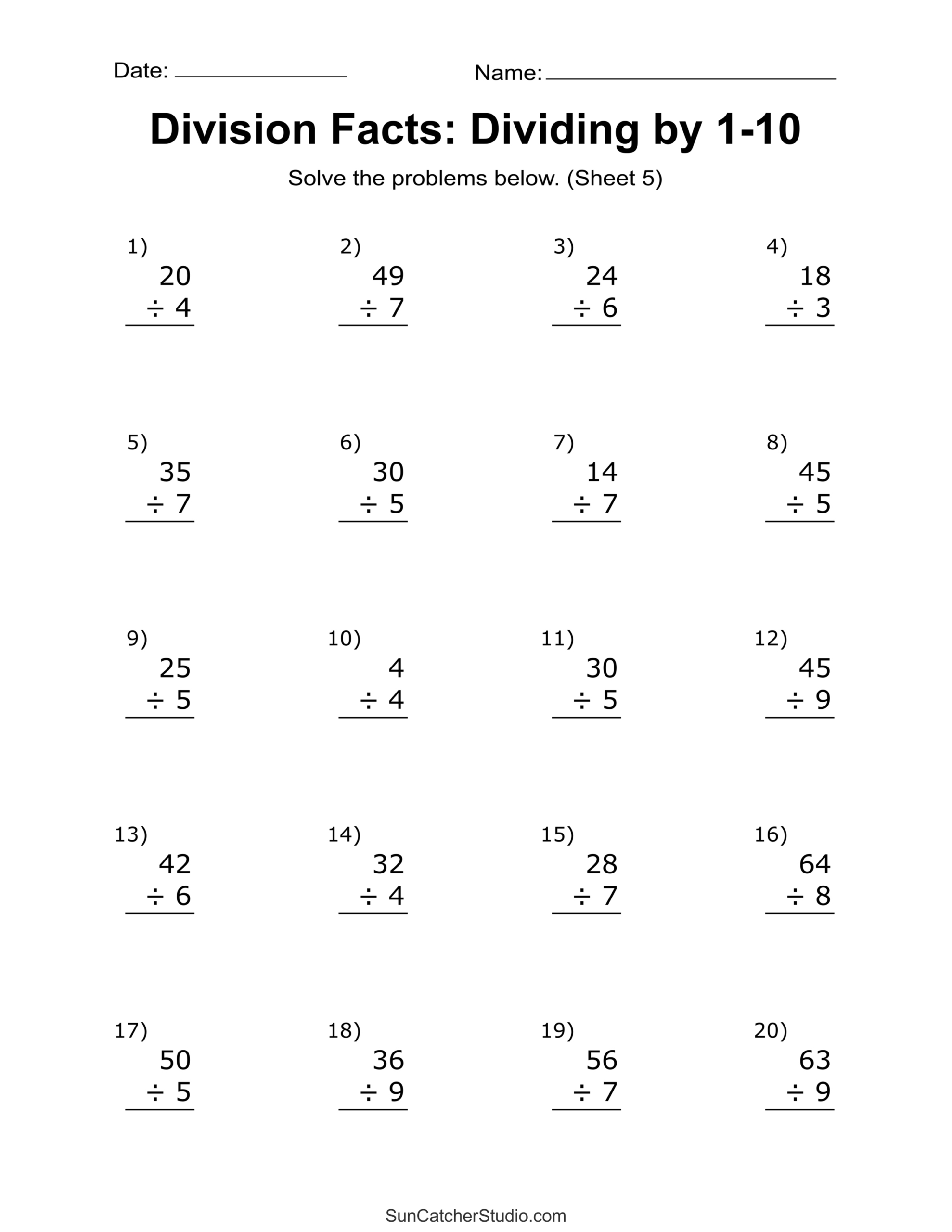 Division Worksheets & Problems (Free Printable Math Drills) – Free for Free Printable Long Division Worksheets 5Th Grade