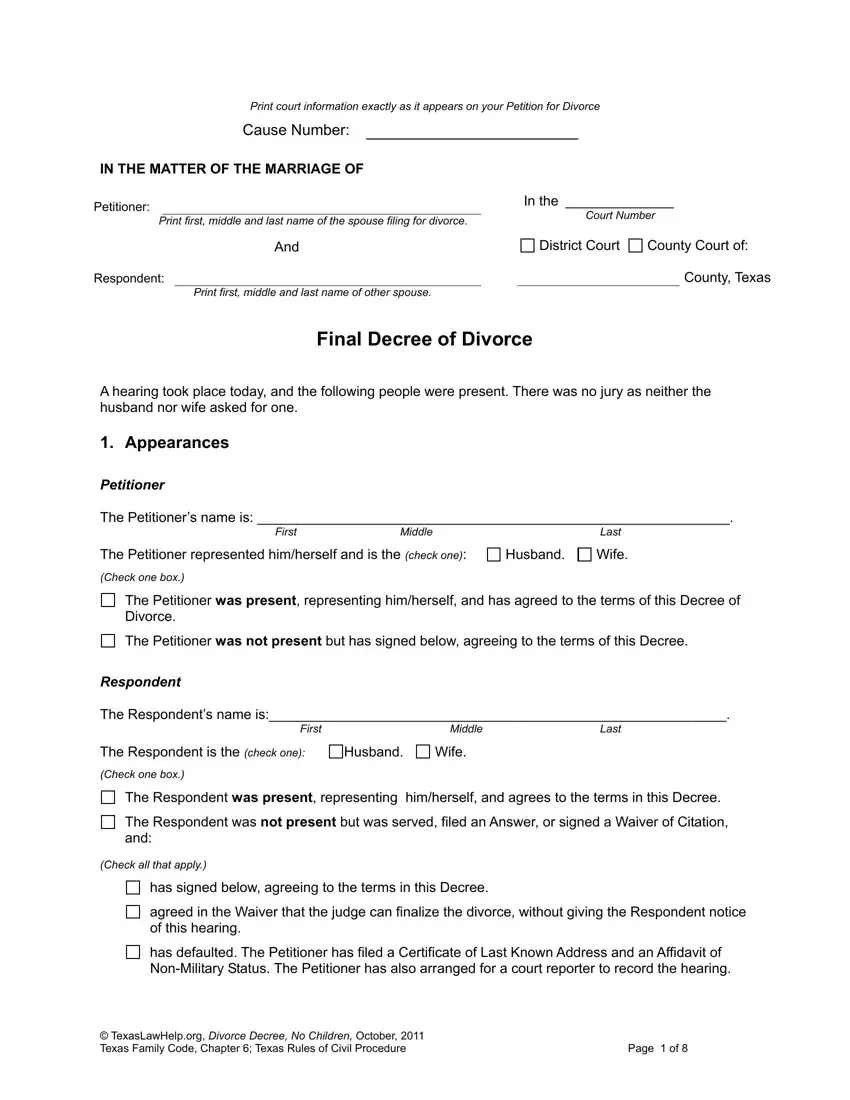 Divorce Decree Form ≡ Fill Out Printable Pdf Forms Online with regard to Free Printable Divorce Decree Forms