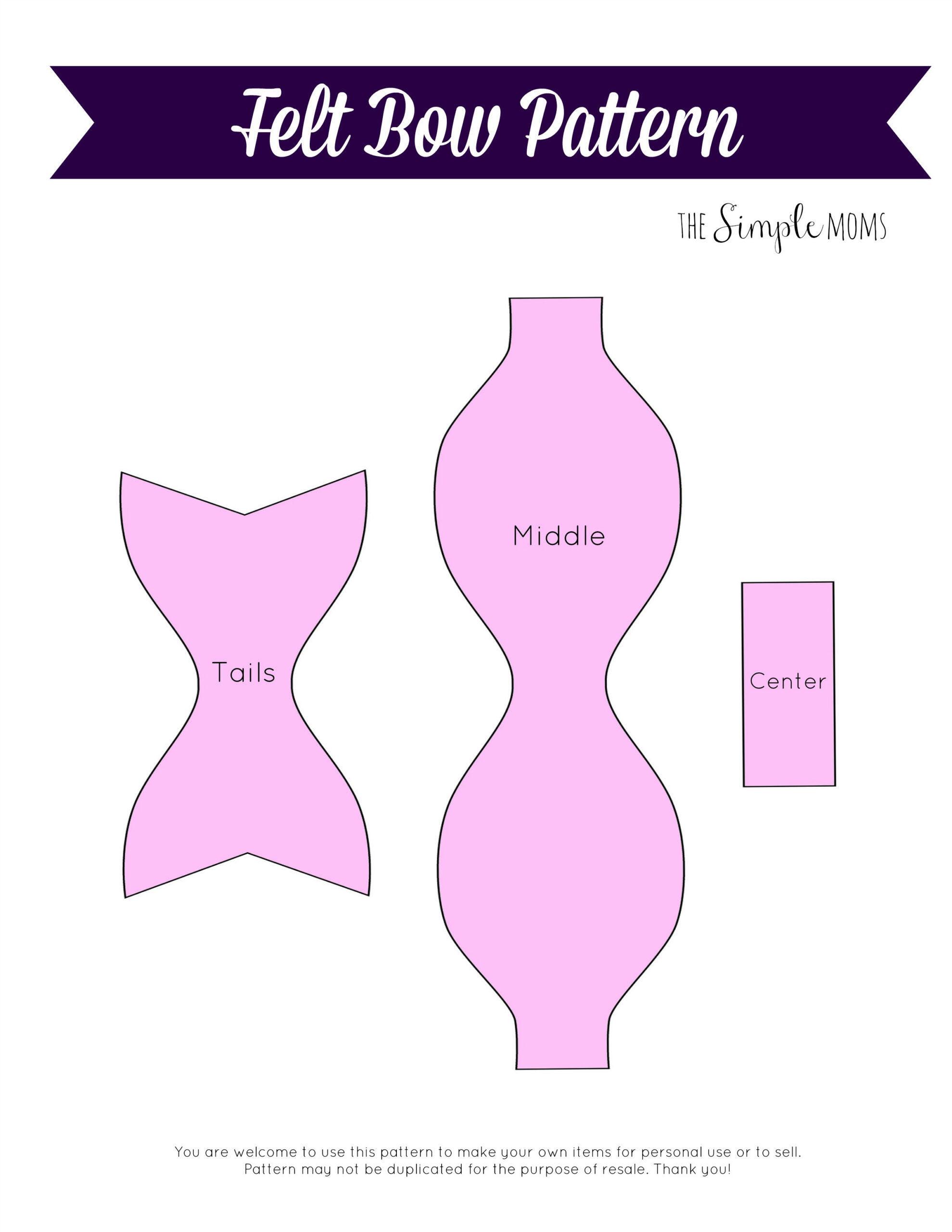 Diy Felt Bows :: Printable Pattern + Tutorial – The Simple Moms throughout Free Printable Bow Template