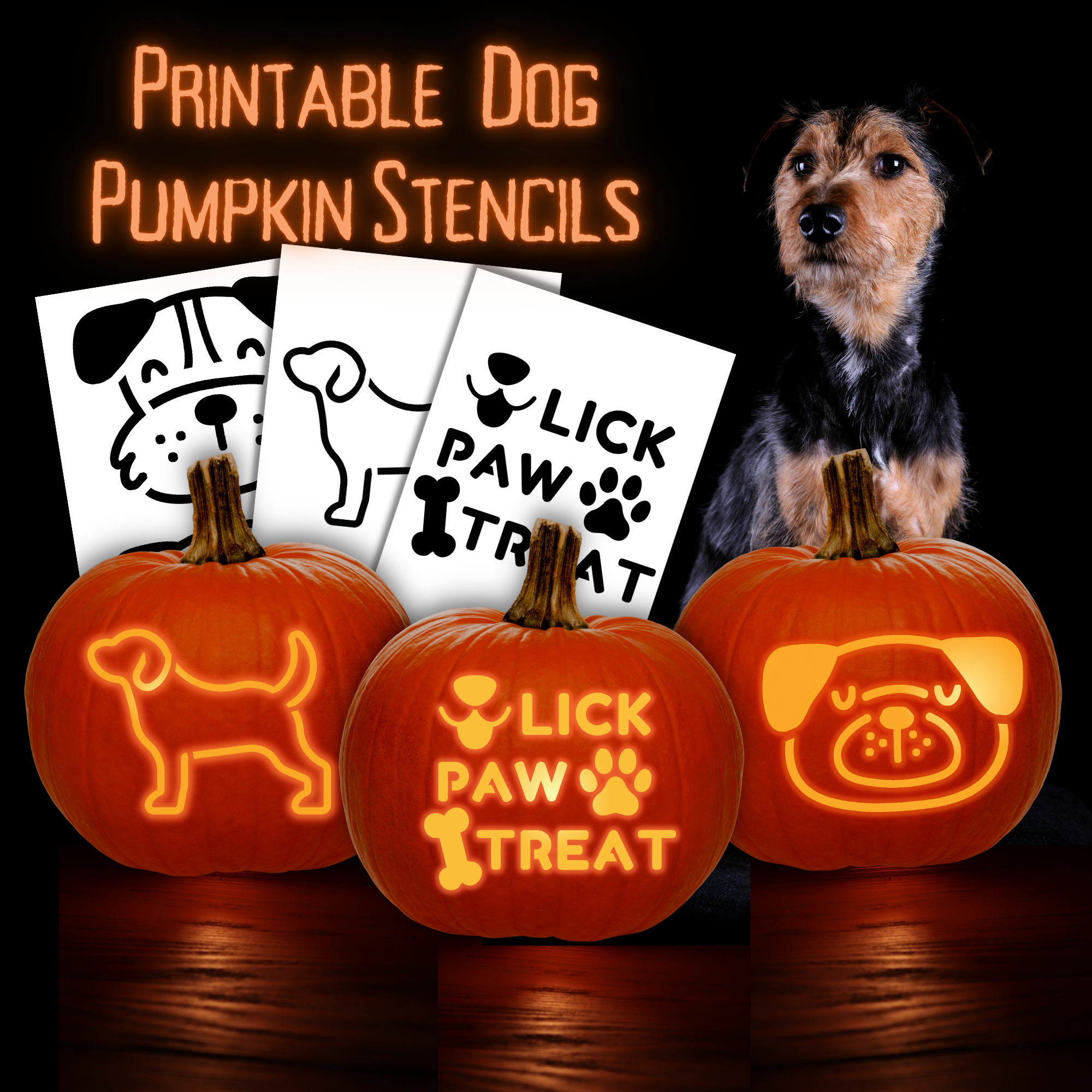 Dog Designs Printable Pumpkin Face Stencil Template Set, Jack-O pertaining to Free Printable Pumpkin Carving Templates Dog