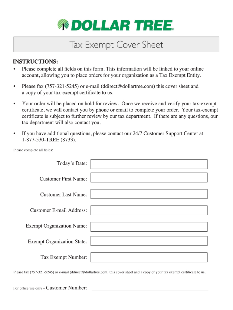 Dollar Tree Tax Exempt Cover Sheet Form - Fill Online, Printable inside Free Printable Dollar Tree Application Form