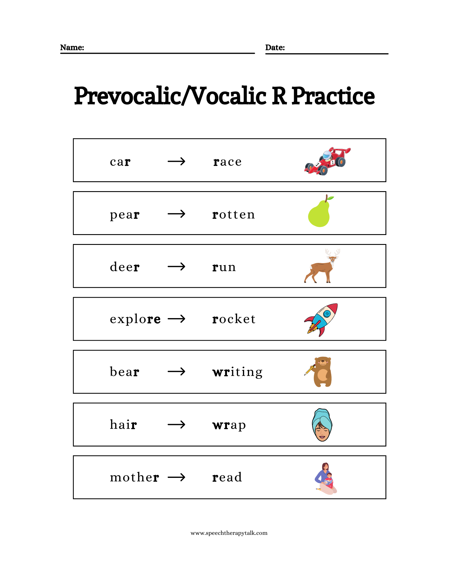 Dot Vocalic R Workbook - Speech Corner - Worksheets Library intended for Free Printable Vocalic R Worksheets