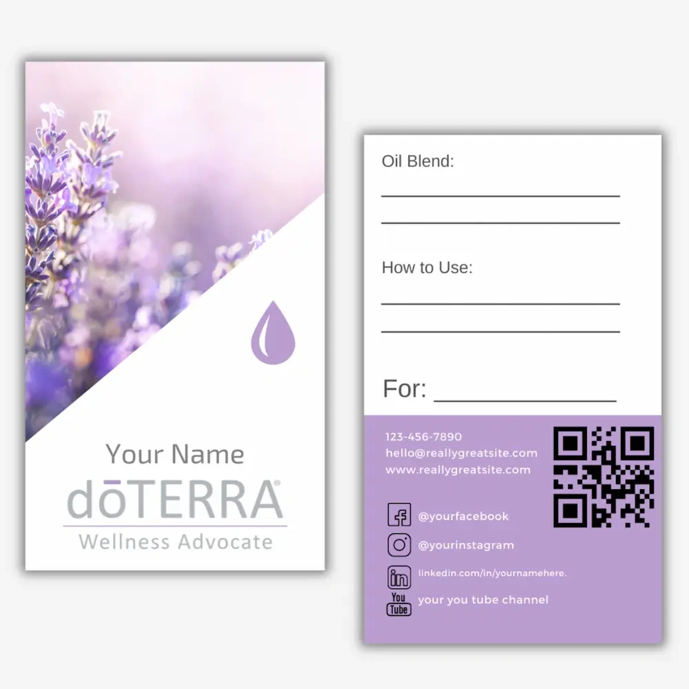 Doterra Business Card For Wellness Advocates - Lavender pertaining to Free Printable Doterra Sample Cards