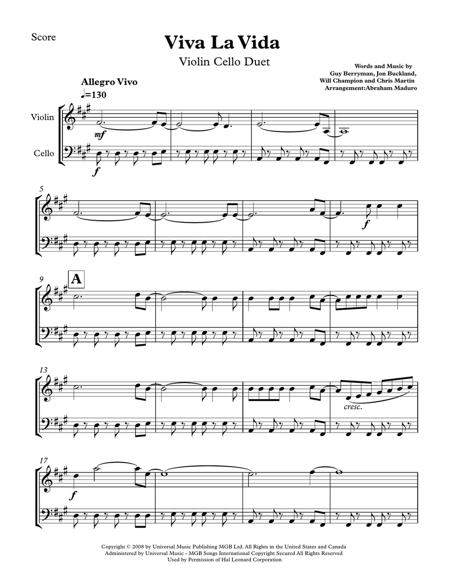 Download Digital Sheet Music Of Coldplay: Viva La Vida For Violin pertaining to Free Printable Violin Sheet Music For Viva La Vida